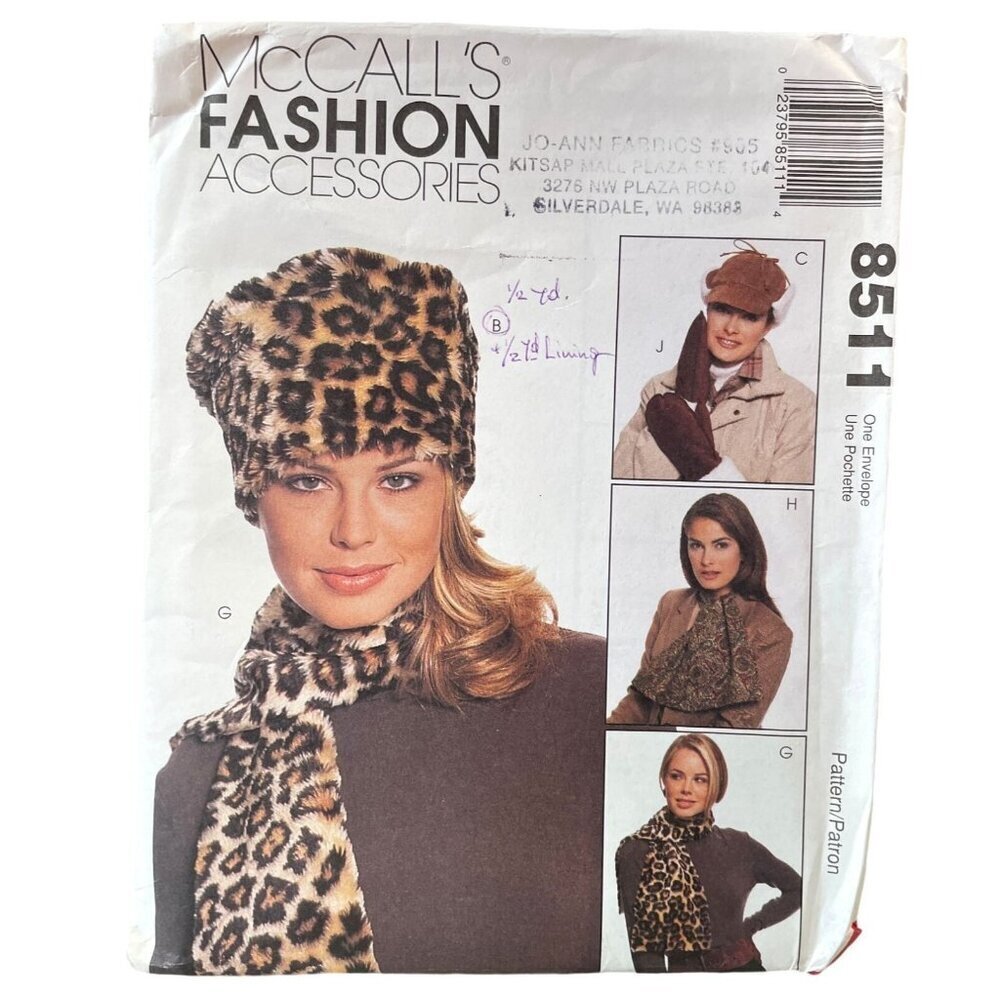 McCalls Sewing Pattern 8511 Hap Cap Scarf Mittens